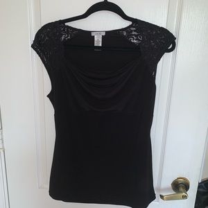 Cache black short sleeve blouse